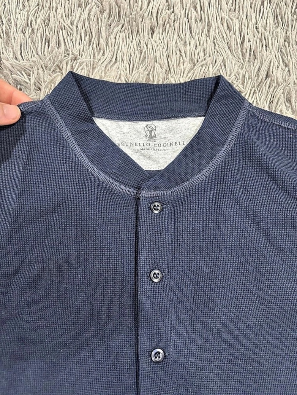 Brunello Cucinelli Men's Cotton Silk Navy Shirt